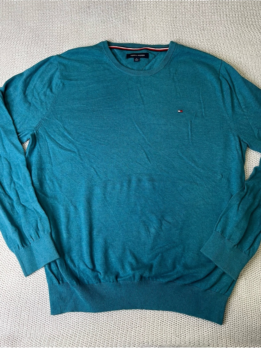 Tommy Hilfiger Teal Crewneck Sweater with Chest Flag Logo - Picture 2 of 4